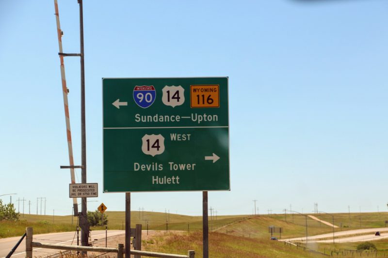 Devils Tower 14 West road sign